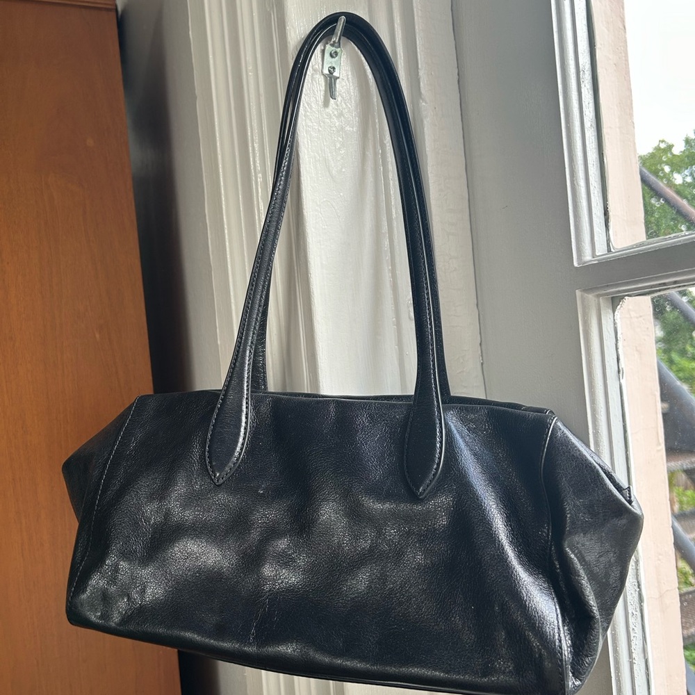 Massimo Dutti Women Crackled Nappa Satchel Bag - East West Style